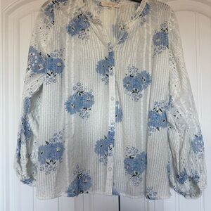 LoveShackFancy Blue and White Floral Blouse size small cotton